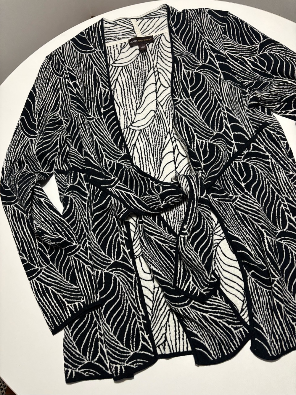 Dana Buchman Black & White Abstract Office Siren Cotton Cardigan